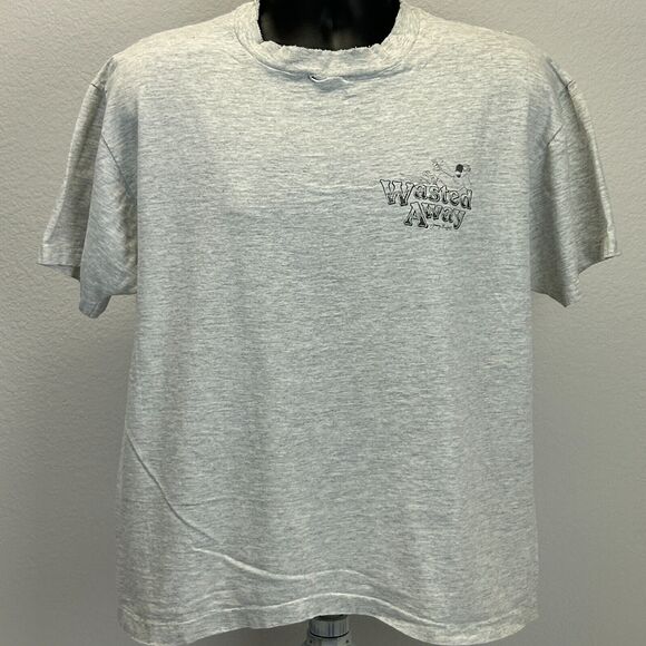 Vintage 90s Distressed Jimmy Buffett T Shirt Drunk Parrot Head Gray Mens L Large - Picture 2 of 14